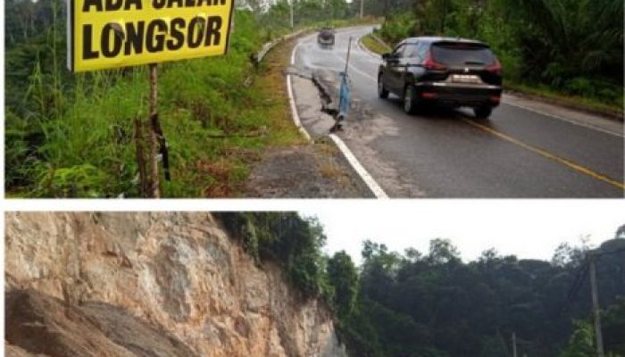 Jalan Rawan Longsor dan Amblas, Pemudik Dihimbau Untuk Waspada dan Berhati-Hati Melintas Di Jalan XIII Koto Kampar