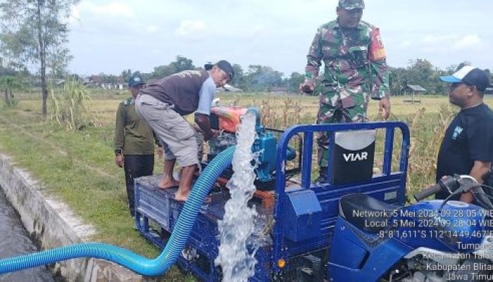 Babinsa Koramil 0808/16 Talun Laksanakan Kegiatan Pendampingan ‘Pompanisasi’ Untuk Optimalisasi Pengairan Sawah di Desa Tumpang