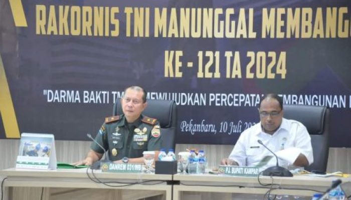 Danrem 031/ WB Ikuti Rakornis TMMD ke-121 TA 2024 di Makorem 031/WB melalui Vicon
