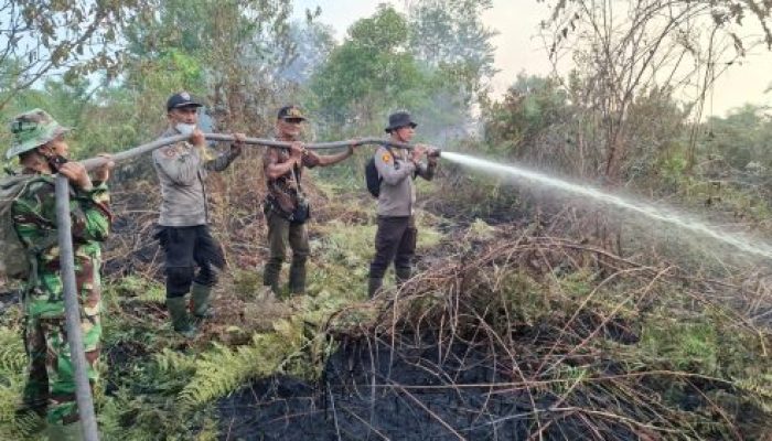 Tak Kenal Lelah, Kapolsek Kempas Bersama Tim Karhutla Lakukan Pemadaman dan Pendinginan