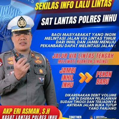 Jalintim di Pelalawan Macet Akibat Banjir, Satlantas Polres Inhu Sarukan Lewat Jalinteng