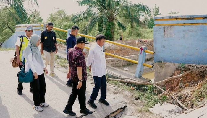 Tinjau Jembatan Amblas di Jalan Nelayan, Wako Pekanbaru: Jembatan Darurat Segera Dibangun