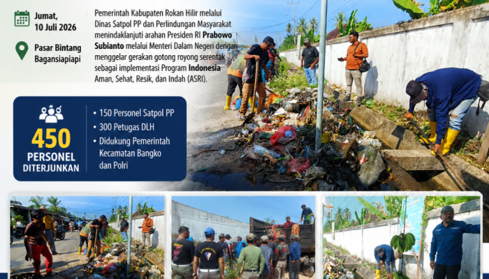 Mulai Gerakan Indonesia ASRI, Pemkab Rohil Turunkan 450 Personel Satpol PP dan DLH Galakkan Aksi Gotong Royong Serentak