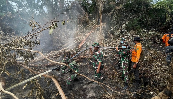 Sinergi Tanpa Henti Melawan Api, Kodam XIX/Tuanku Tambusai Bersama Tim Gabungan Kendalikan Karhutla di Bengkalis